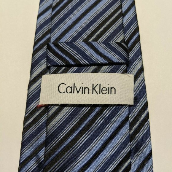 Calvin Klein Striped Silk Necktie Black and Blue S - Picture 4 of 6